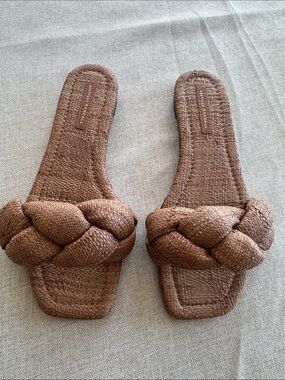 Loeffler Randall Braided Brown Slide Sandals Size 8 (run a bit small)